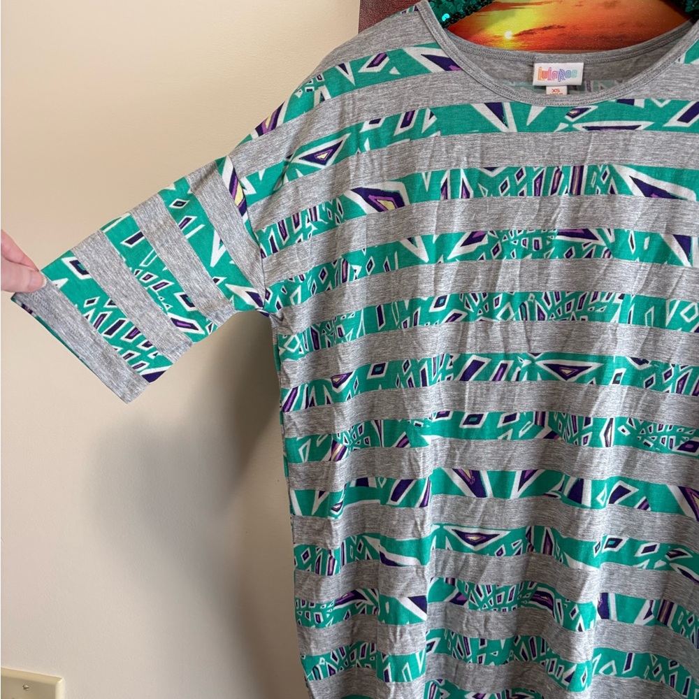 Lularoe striped Irma rayon gray green tunic coverup XS